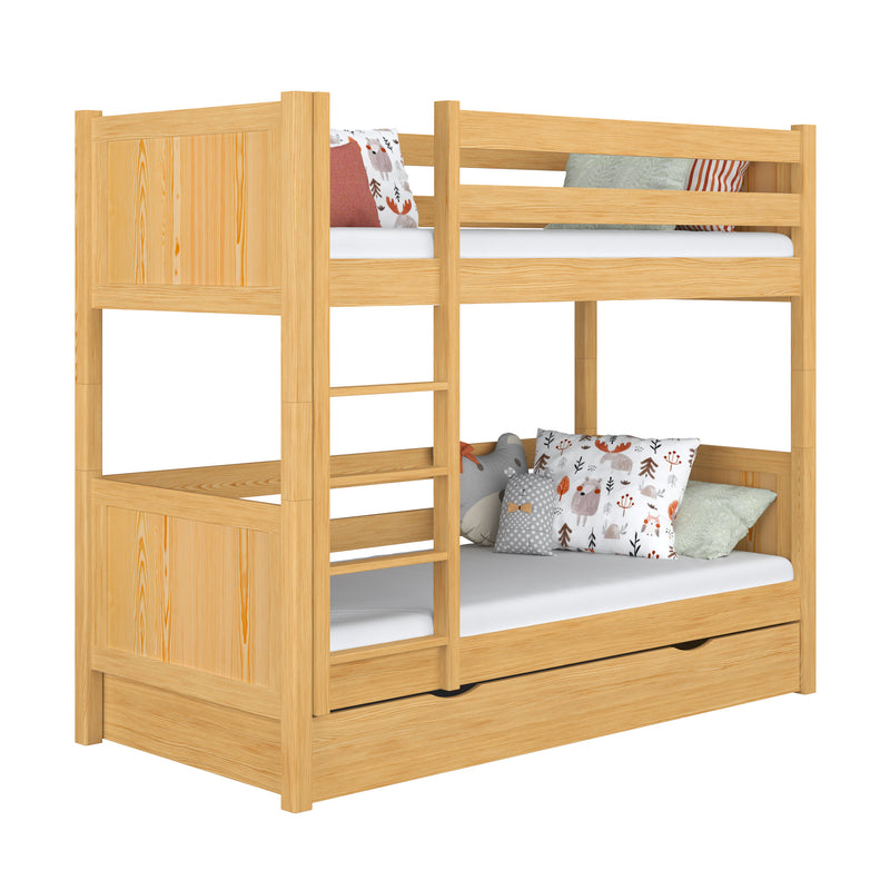 Letto a castello con cassetto in legno pino naturale – stanza per bambini, legno massello, scandi