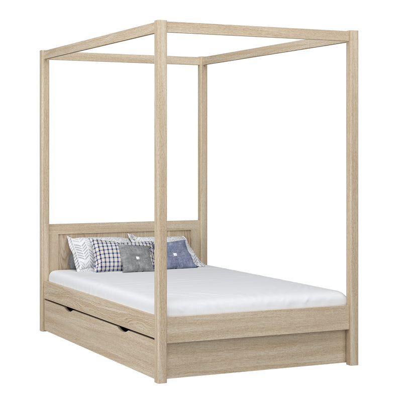 Letto con baldacchino e cassetto in rovere sbiancata – stanza per bambini, stile scandi