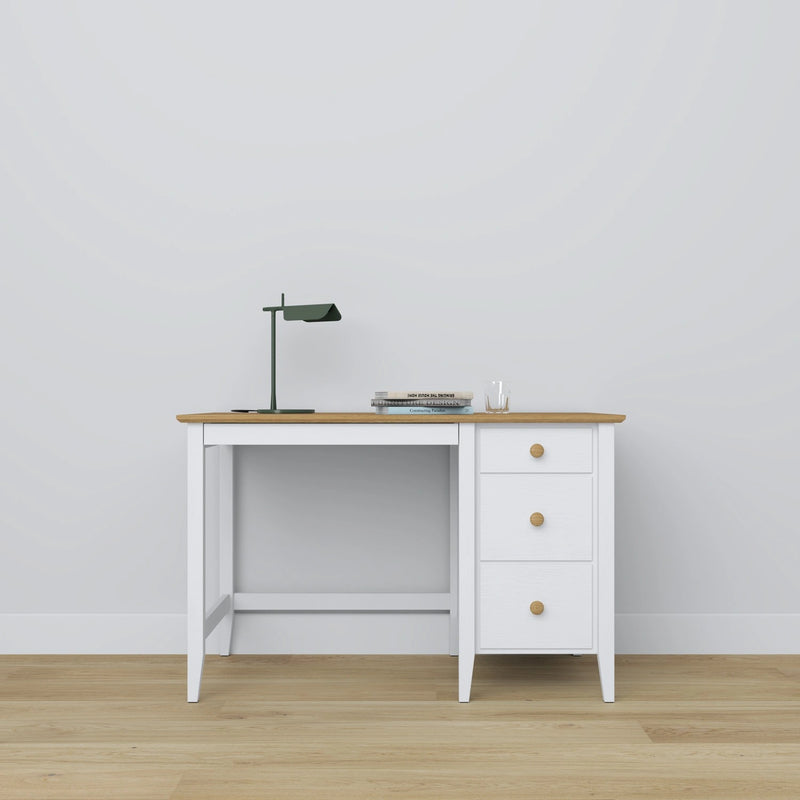 Desk with 3 drawers wooden white with oak – office and youth room, scandi