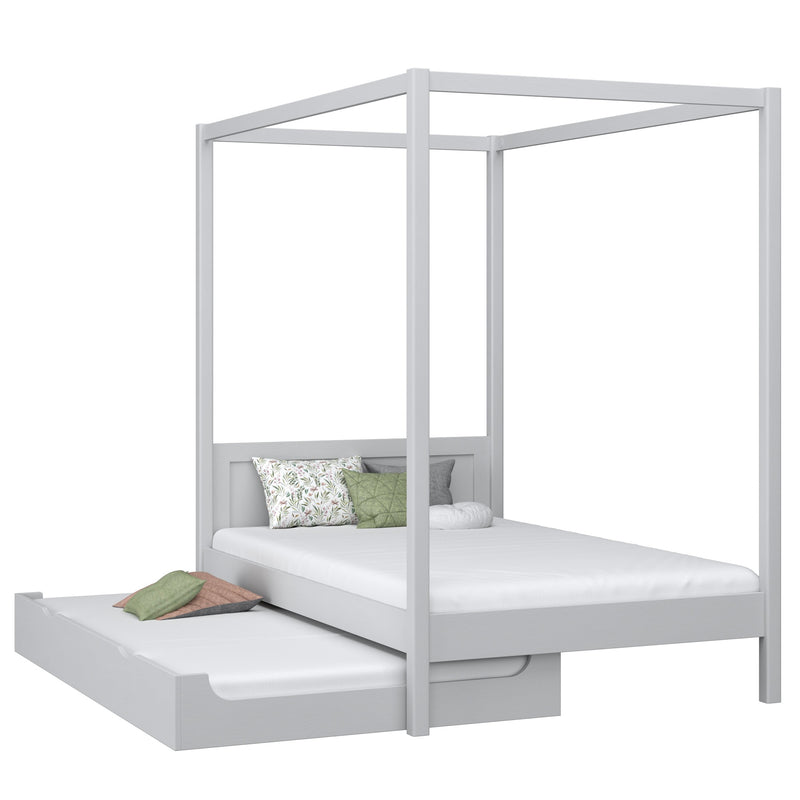 Letto con baldacchino e cassetto per materasso in legno grigio – stanza per bambini scandi