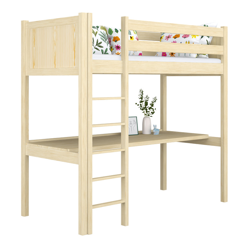 Clear Pine Wooden Loft Bed with Desk – Children’s Room, Scandi Nizio