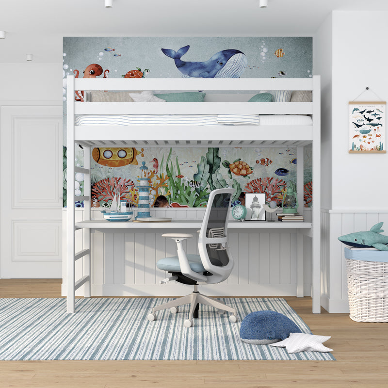 Loft Bed with Desk N01 Wooden in Custom RAL/NCS Color – Solid Wood, Nizio