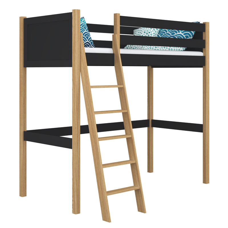 Letto a soppalco in legno nero-quercia – stanza per bambini, legno massello, stile scandi