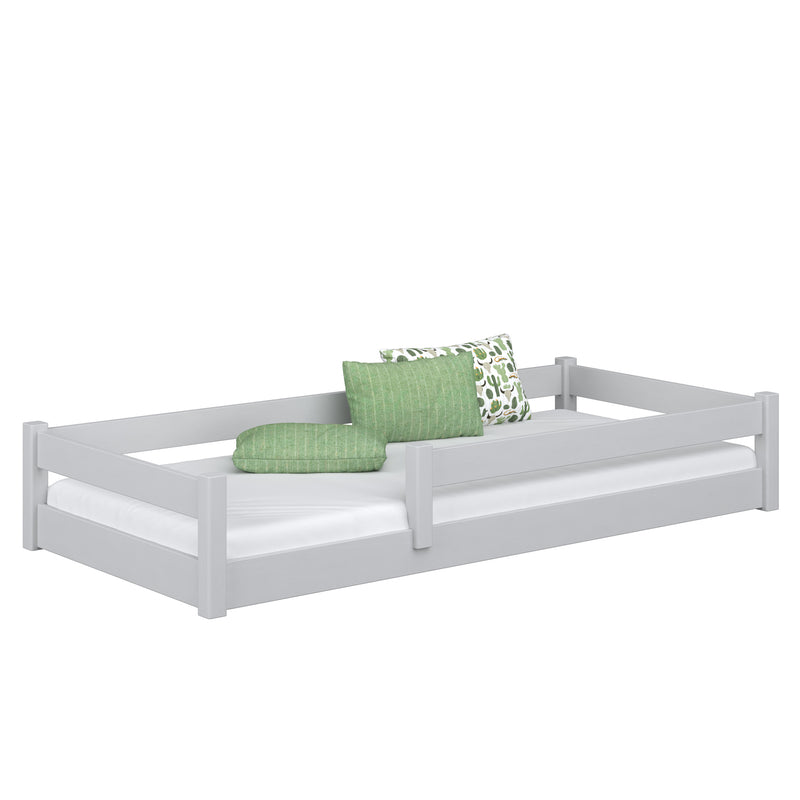 Low Wooden Grey Bed – Bedroom, Solid Wood, Scandinavian Style, Nizio