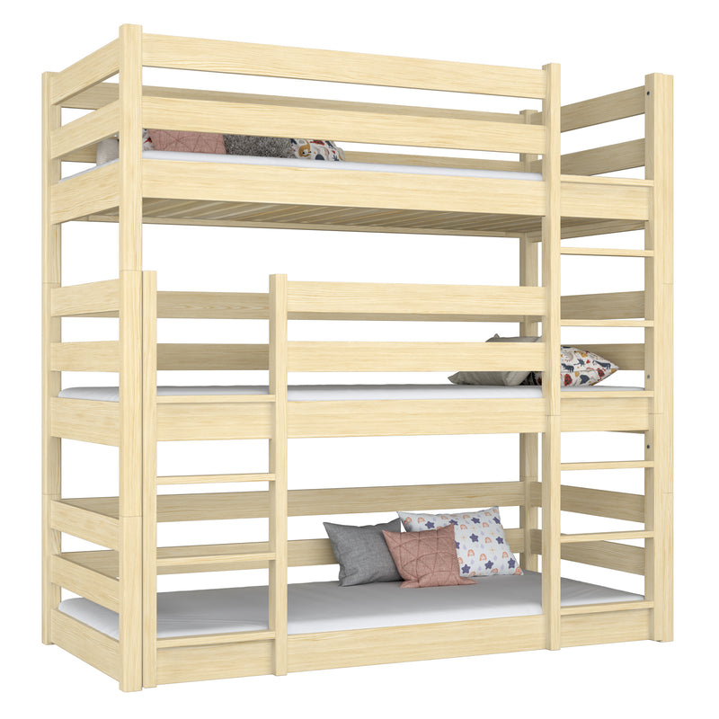 Triple bunk bed wooden clear pine – three sleeping places, scandi children’s room