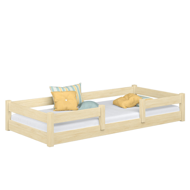Letto basso in legno pino trasparente – della camera da lettoa, legno massello, stile scandinavo Nizio