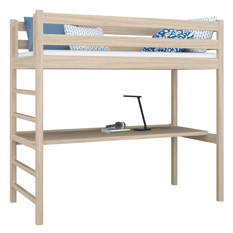 Letto a soppalco con scrivania in rovere sbiancata – stanza per bambini, scandi Nizio