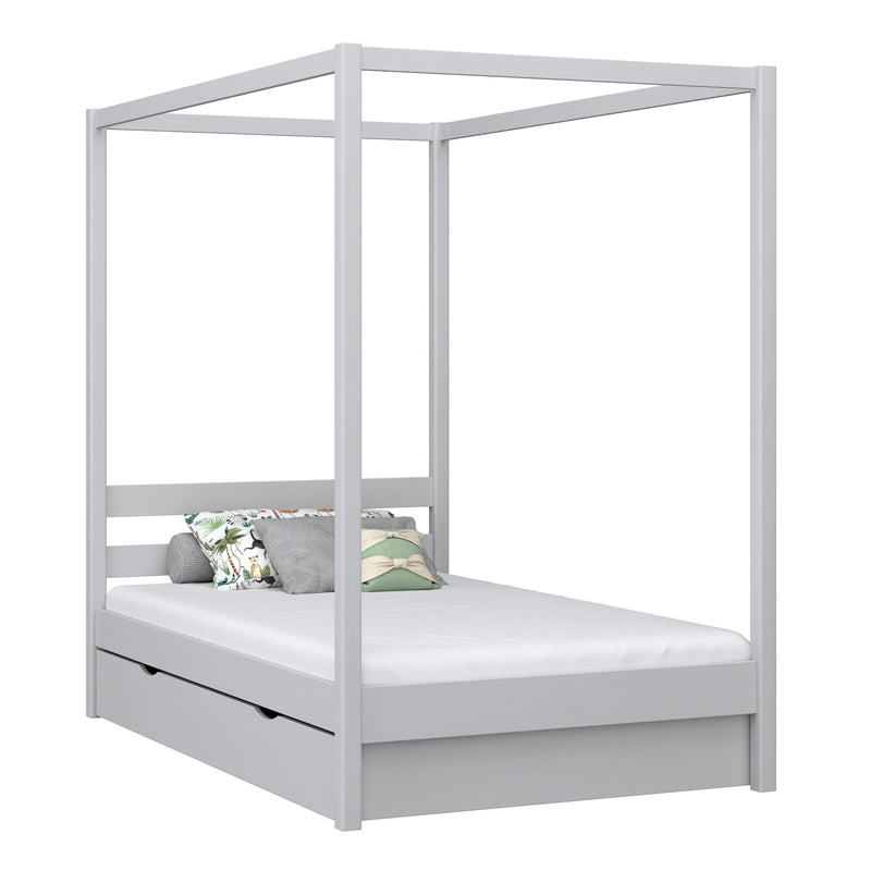 Wooden canopy bed with drawer grey – child’s room, scandi style
