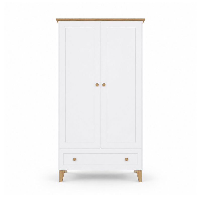 Armadio in legno 2D1S Scandi bianco / rovere naturale
