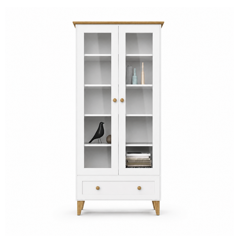 Vetrina in legno 1S 90 Scandi bianco / rovere naturale