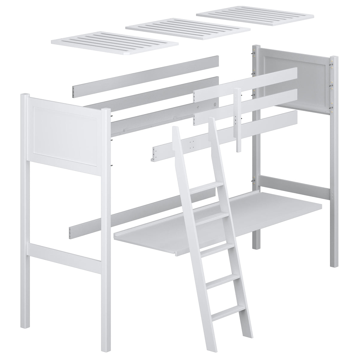 Loft bed with desk grey wooden – dimensions, Nizio Home