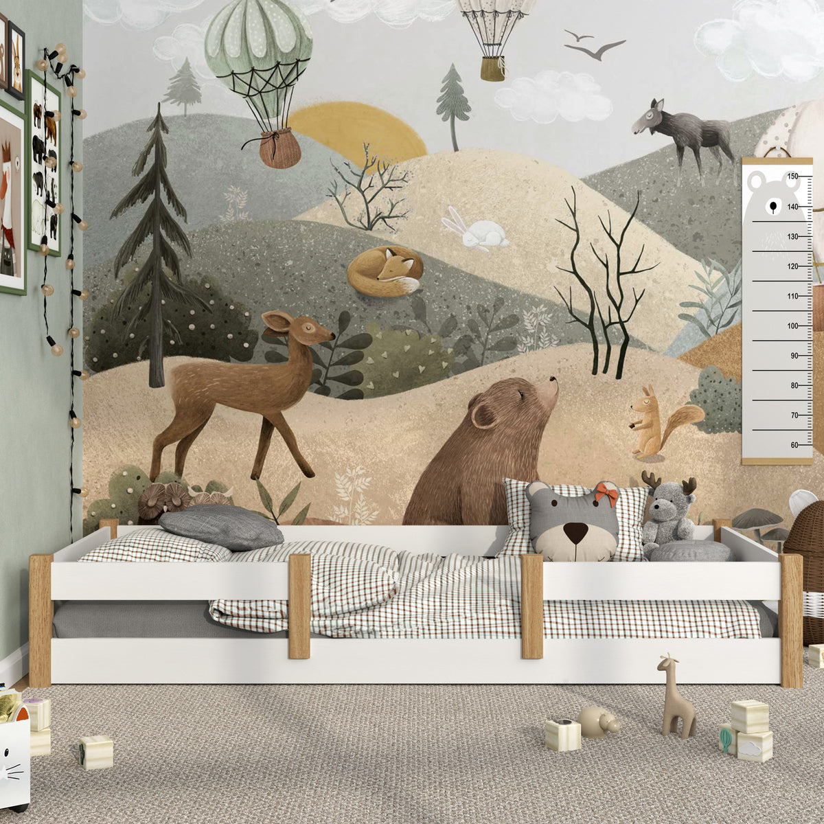 Low Bed White and Oak – Wooden Headboard, Close-up of Wood Quality
