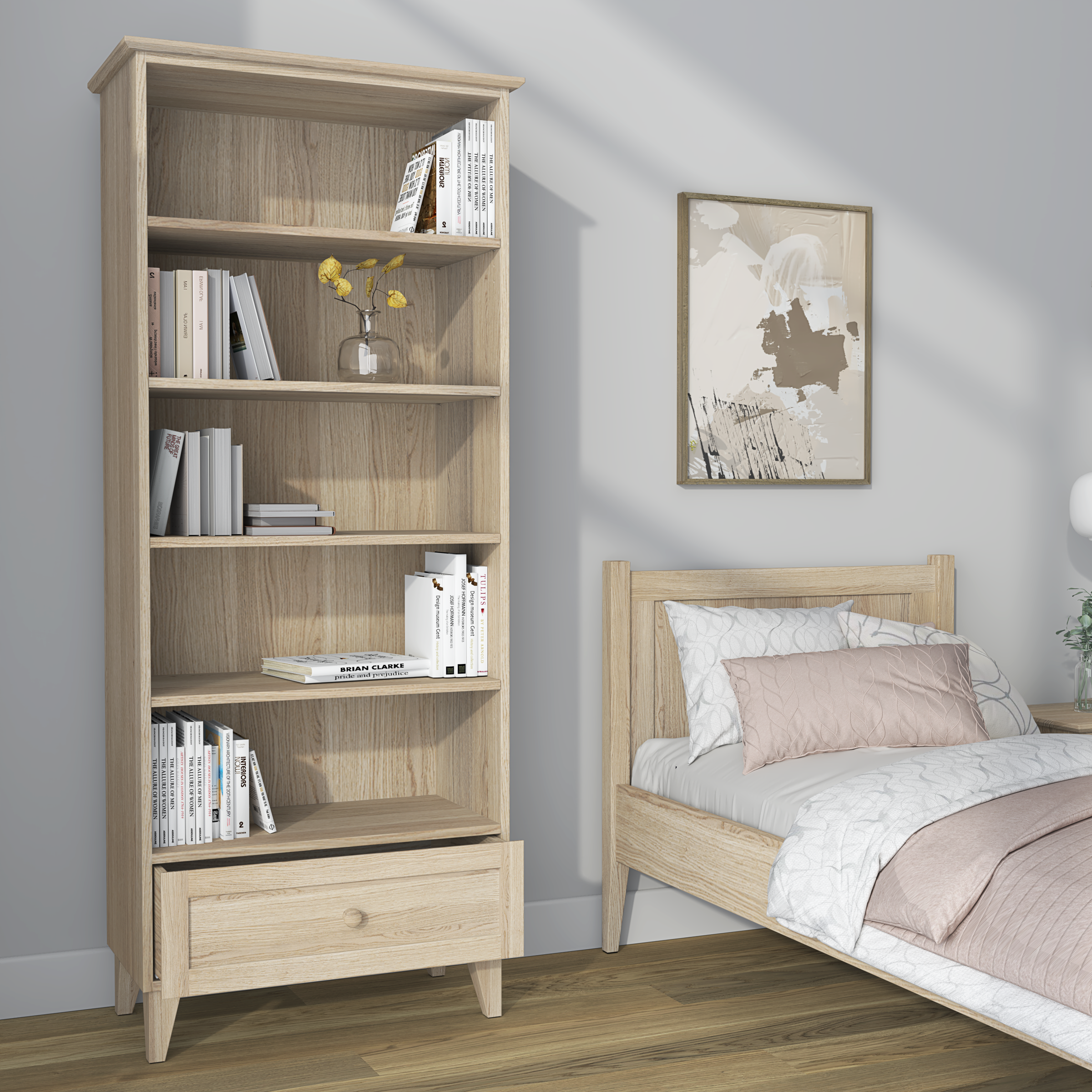 Libreria in rovere 1C 80 Scandi rovere sbiancato