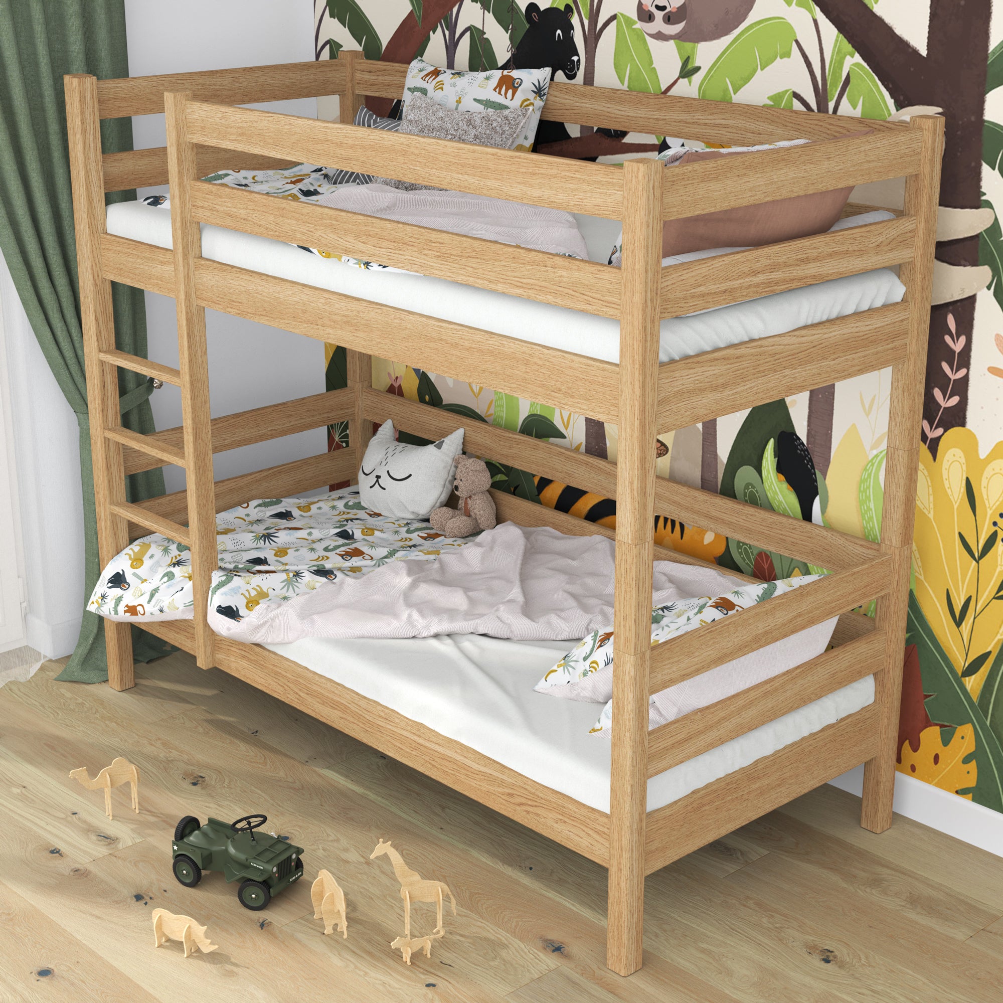 Natural Oak Bunk Bed in Children’s Room – Scandi Arrangement, Oak