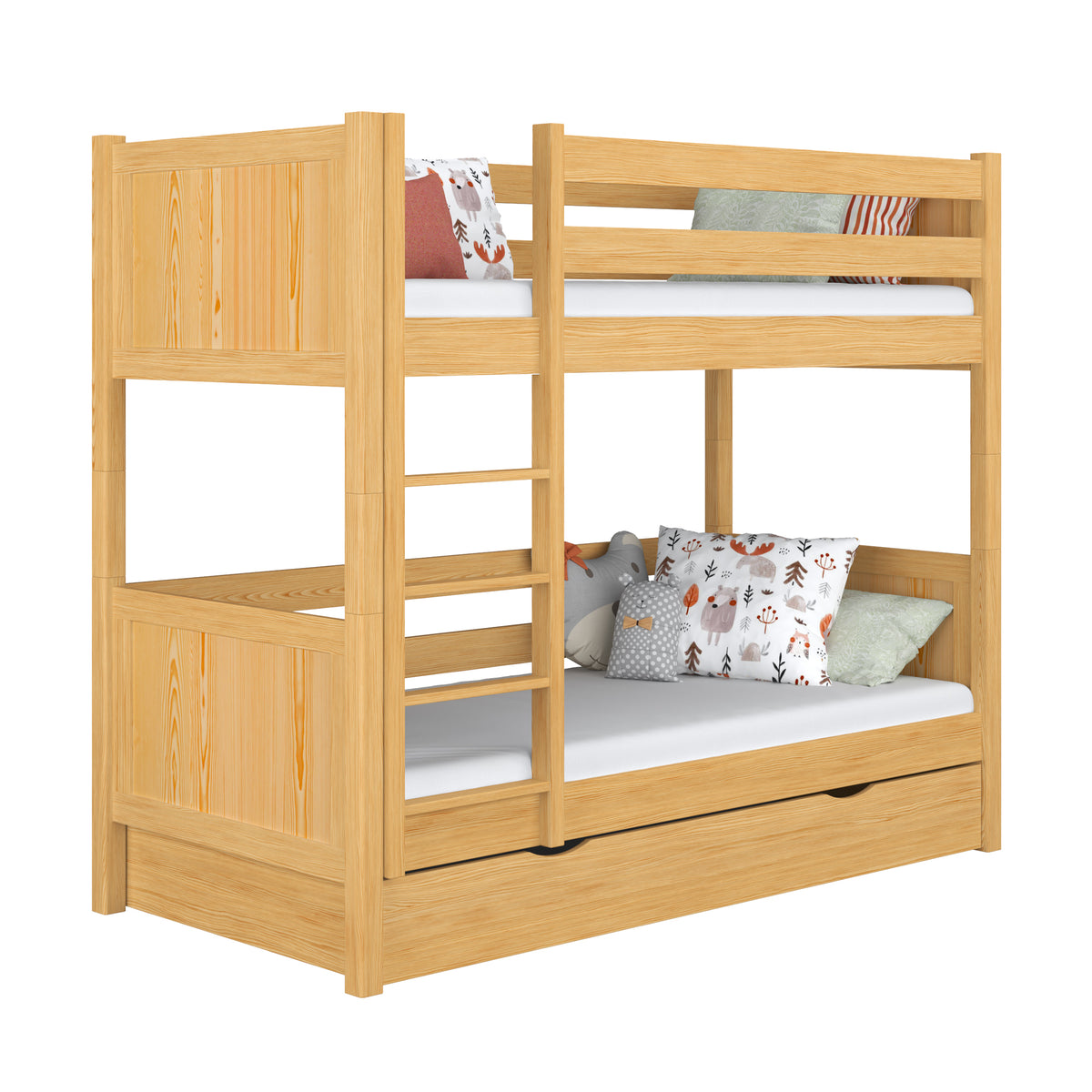 Letto a castello con cassetto in legno pino naturale – stanza per bambini, legno massello, scandi