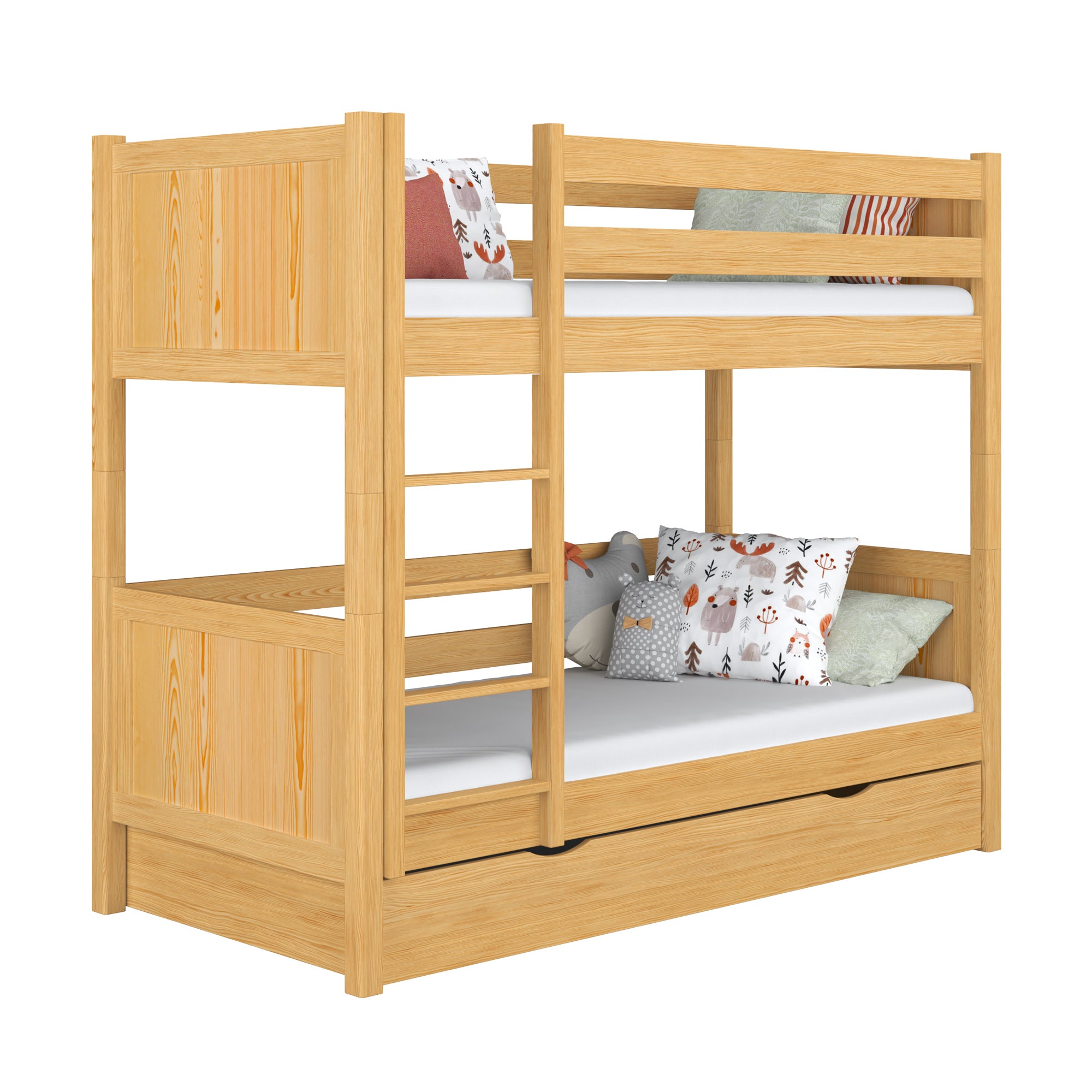 Letto a castello con cassetto in legno pino naturale – stanza per bambini, legno massello, scandi