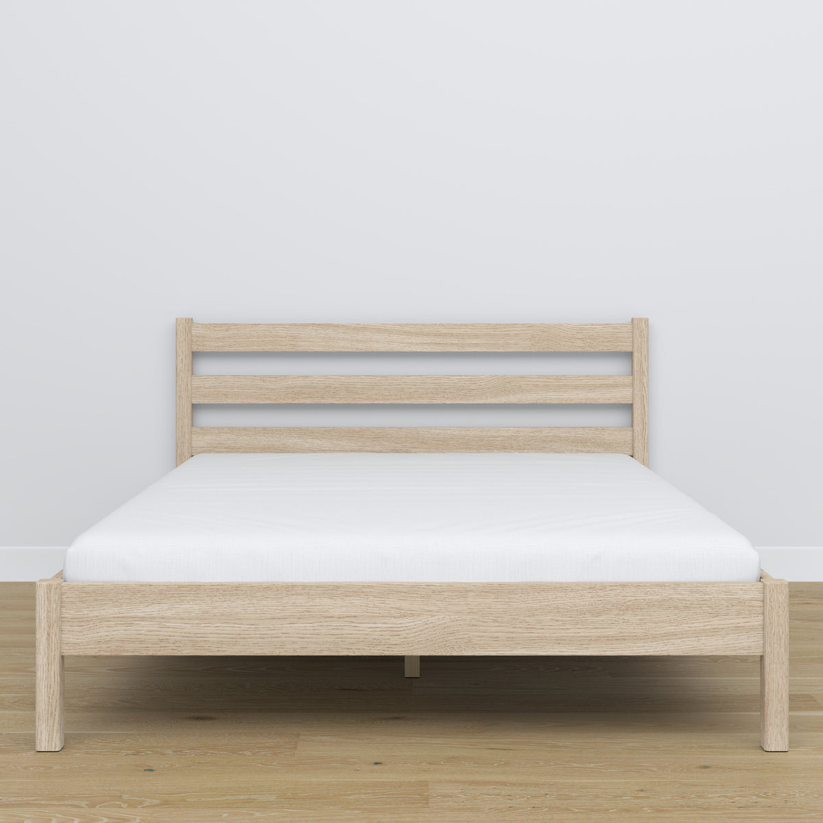 Oak double bed bleached oak – side view, proportions and shape, bedroom