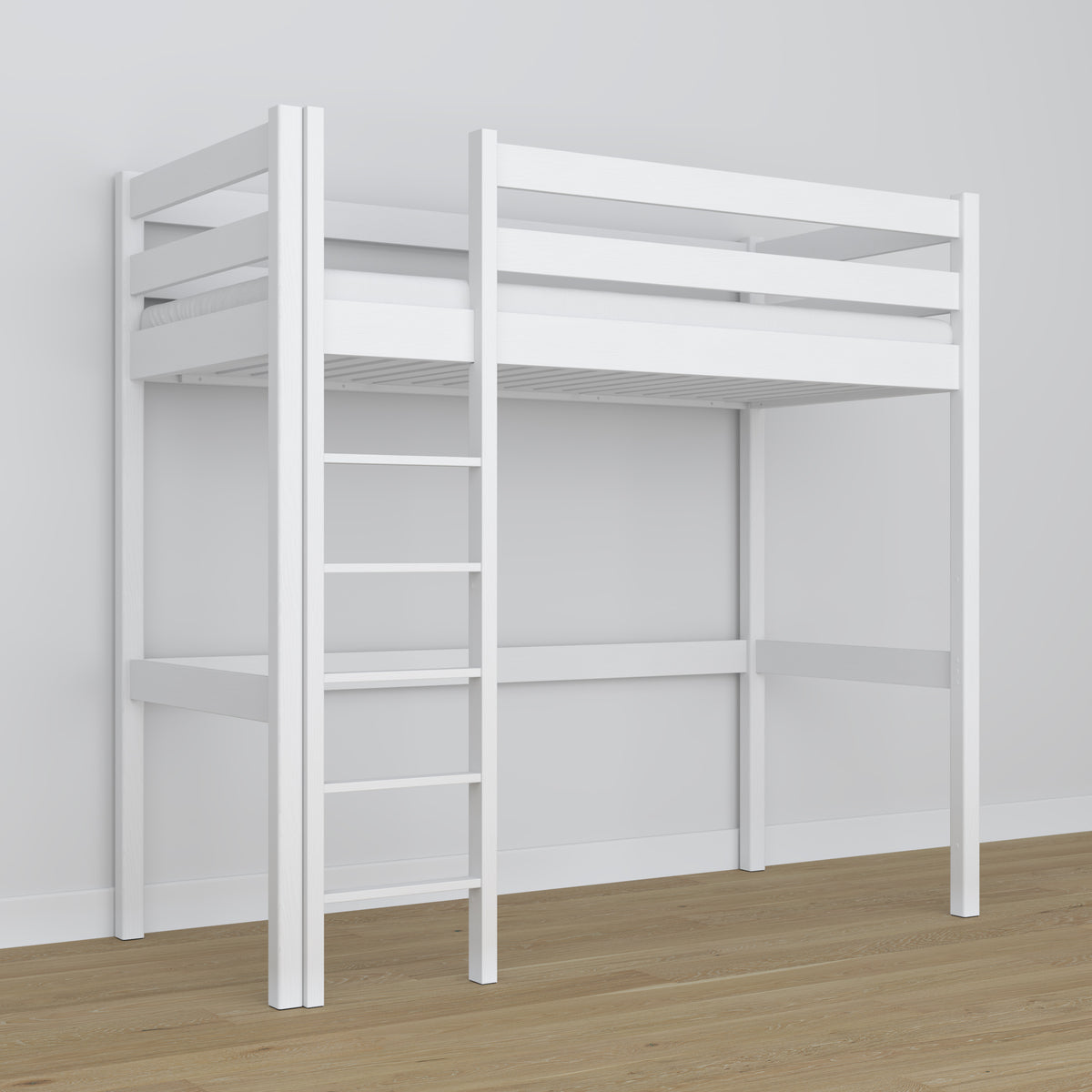 Letto a soppalco bianco in legno – dimensioni e schema, Nizio