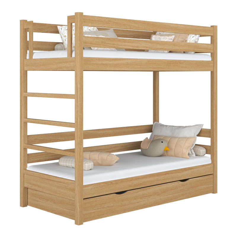 Letto a castello con cassetto in rovere naturale – stanza per bambini, legno massello, scandi