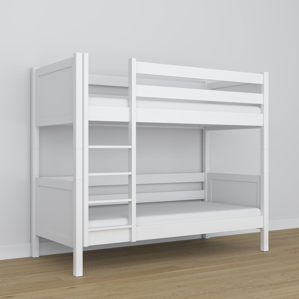 White Wooden Bunk Bed – Close-up of Joints and Wood Details