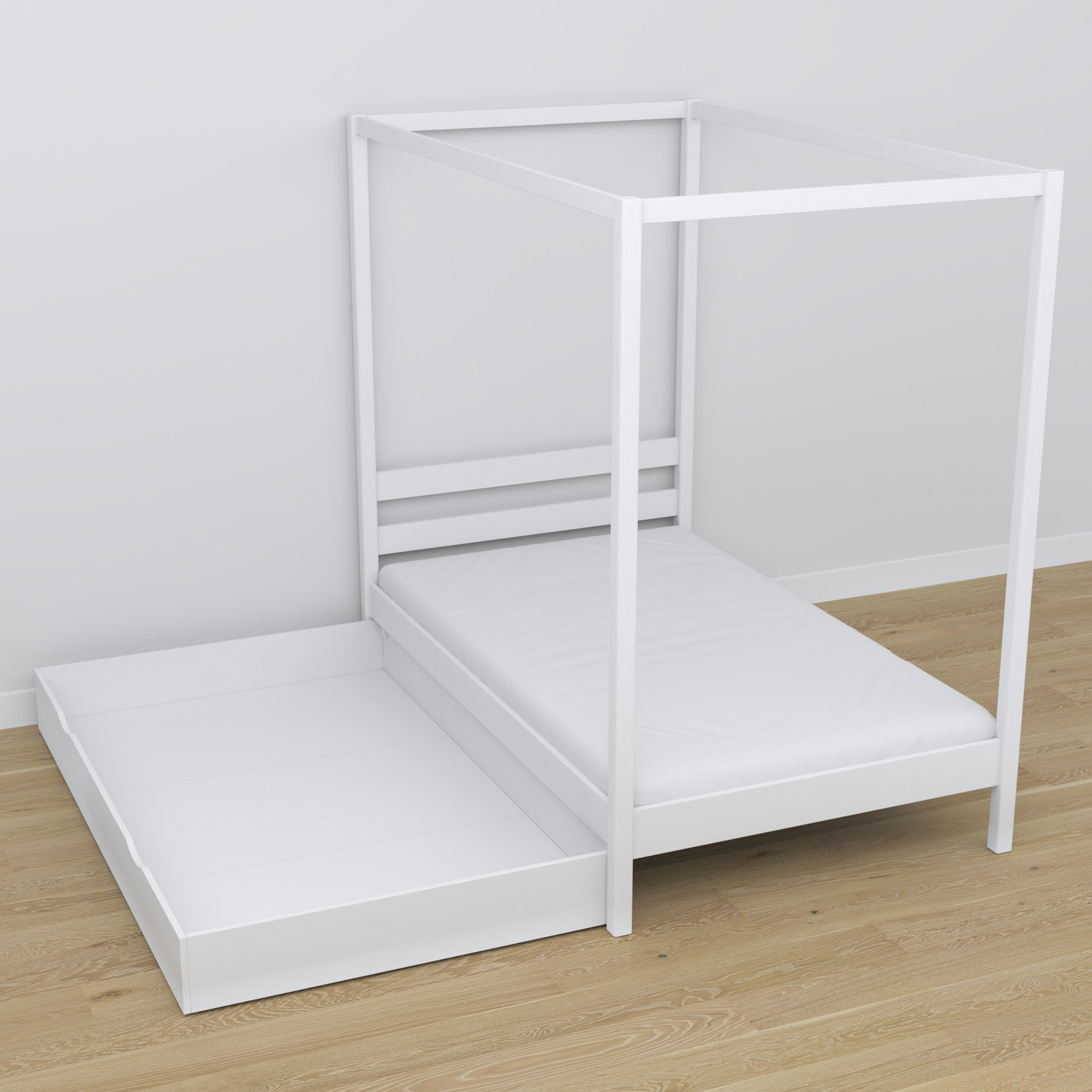 Letto con baldacchino e cassetto bianco in legno – dimensioni, Nizio