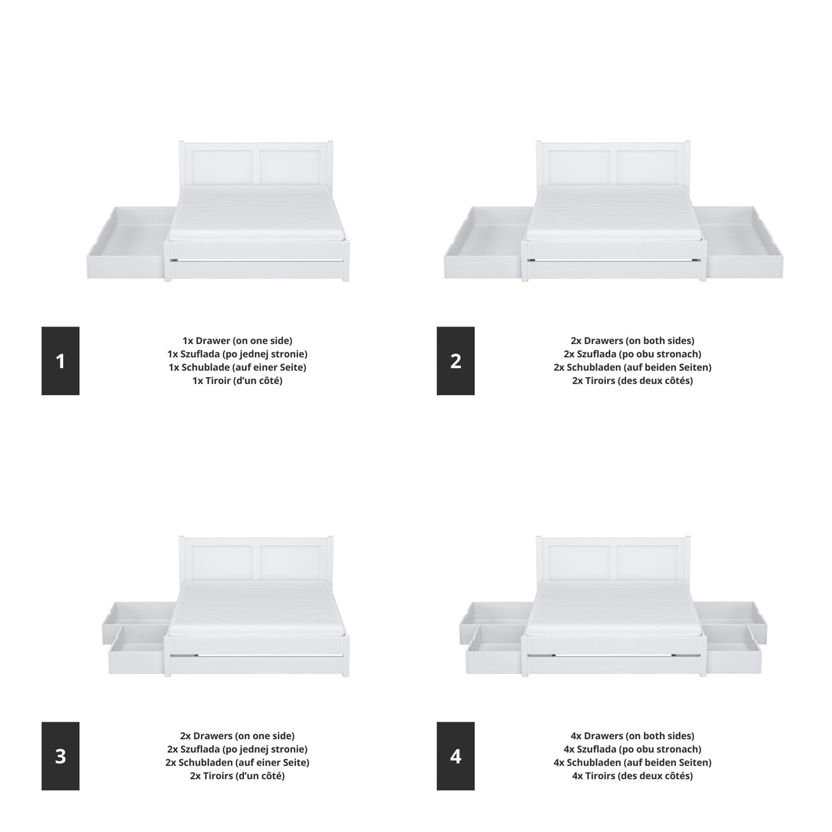 Letto matrimoniale bianco in legno – dimensioni e schema, Nizio Home