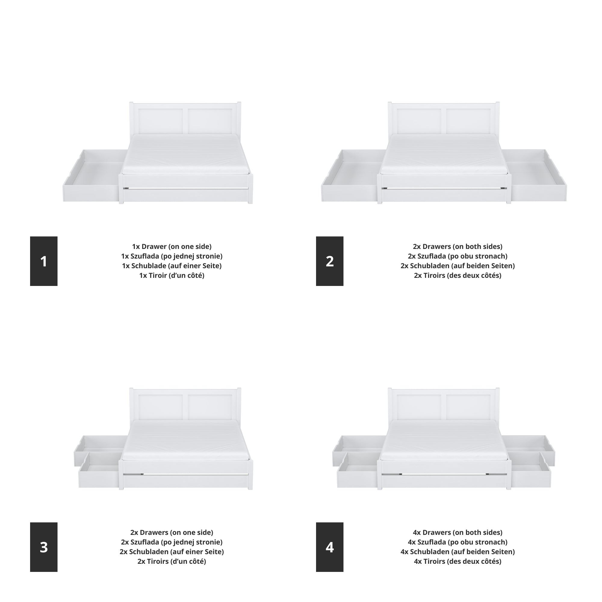 Letto matrimoniale bianco in legno – dimensioni e schema, Nizio Home