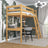 Loft bed natural pine – wooden desk under the sleeping area, scandi children’s room