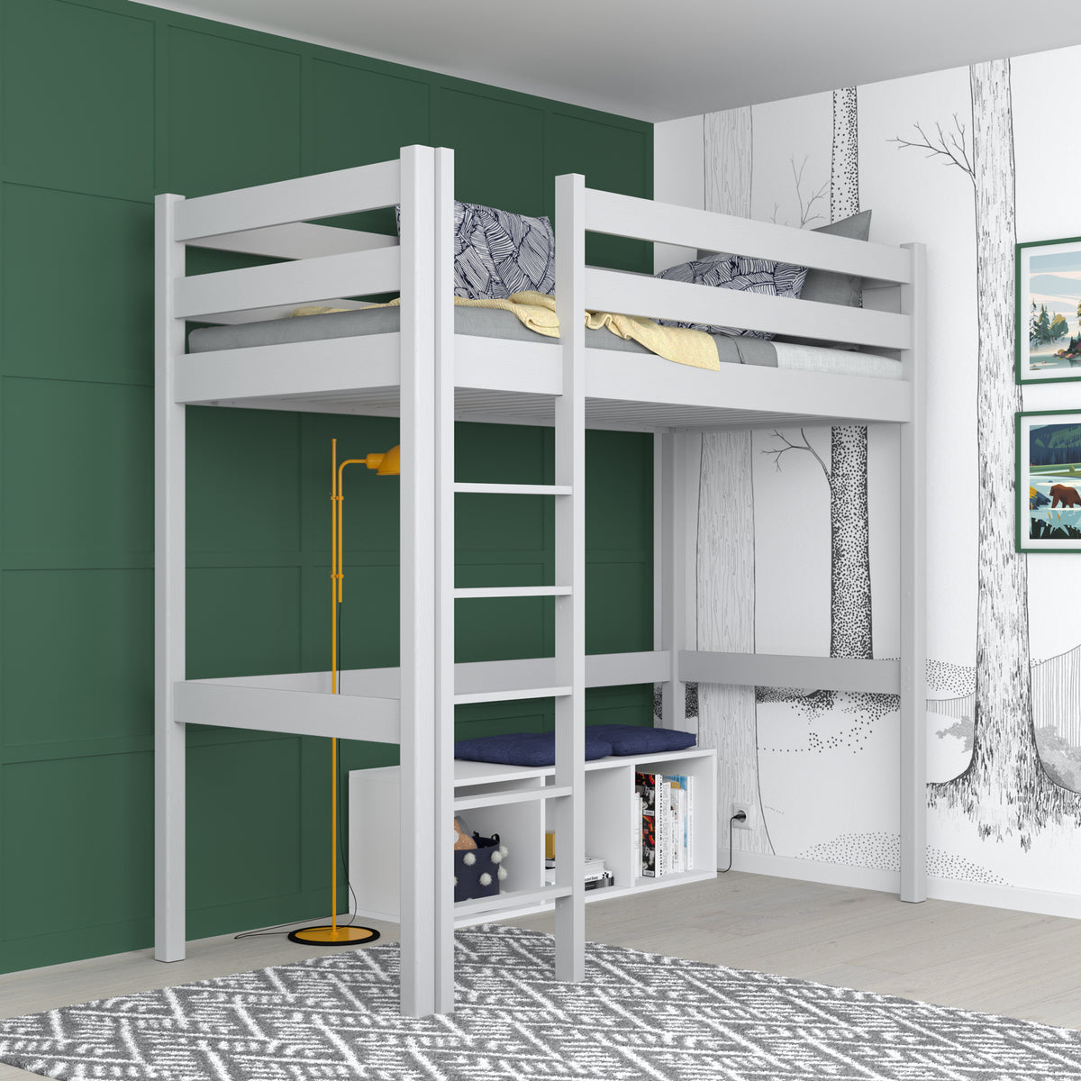 Grey Wooden Loft Bed – Free Space Under the Sleeping Area, Nizio