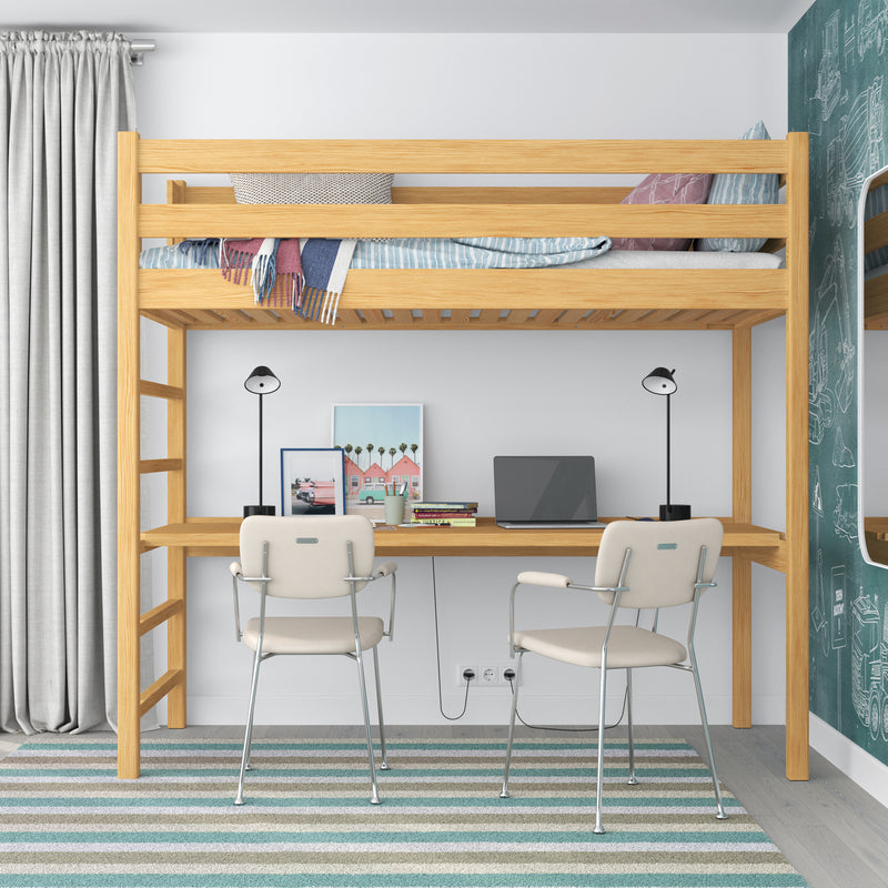 Natural Pine Wooden Loft Bed with Desk – Children’s Room, Scandi Nizio