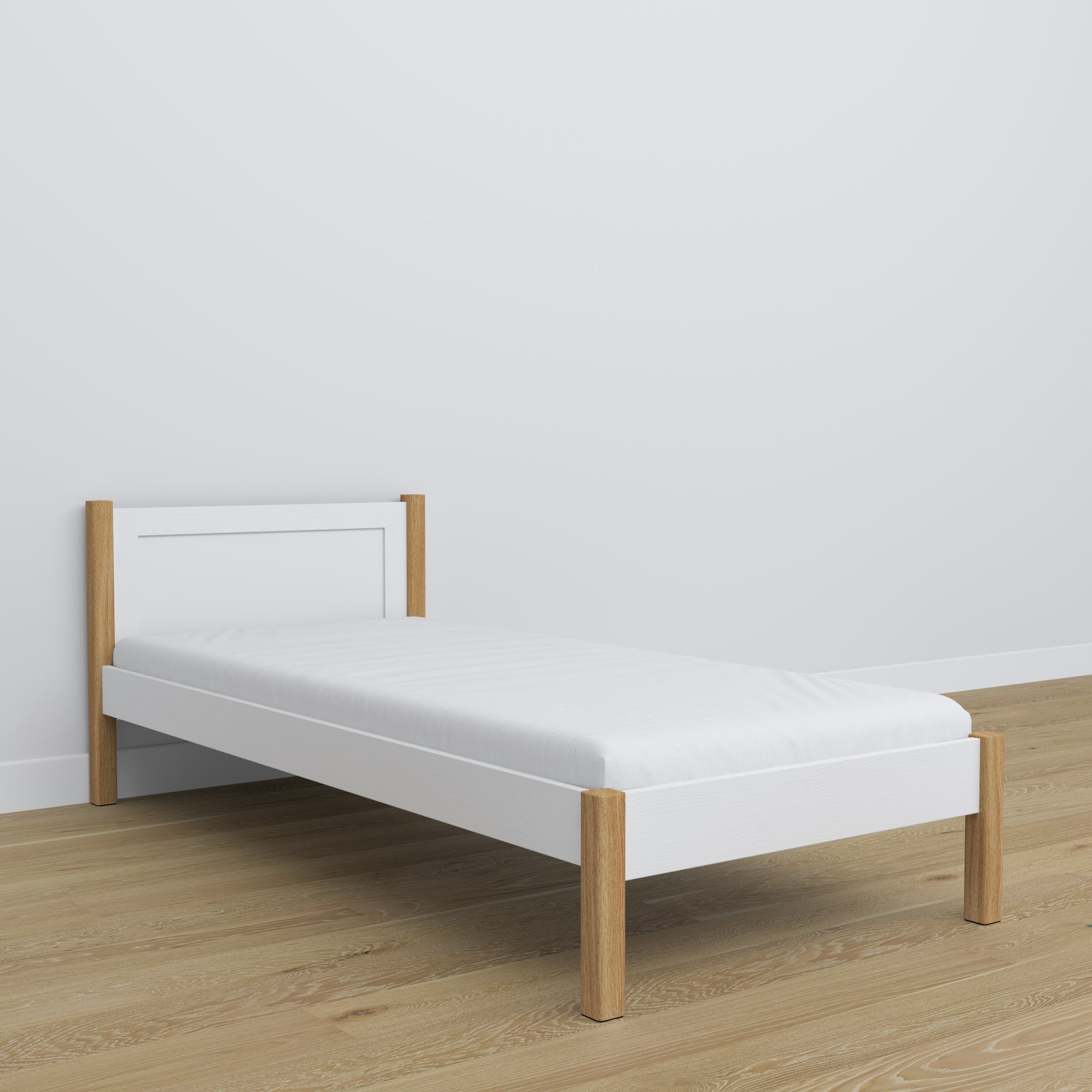 Single wooden bed white-oak – details of joints and wood, Nizio Home