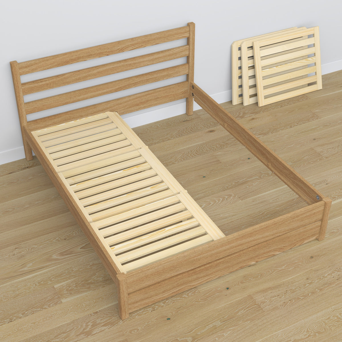 Letto matrimoniale quercia naturale con quercia – dimensioni e schema, Nizio Home