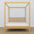 Wooden double bed with canopy natural pine – headboard and frame, close-up