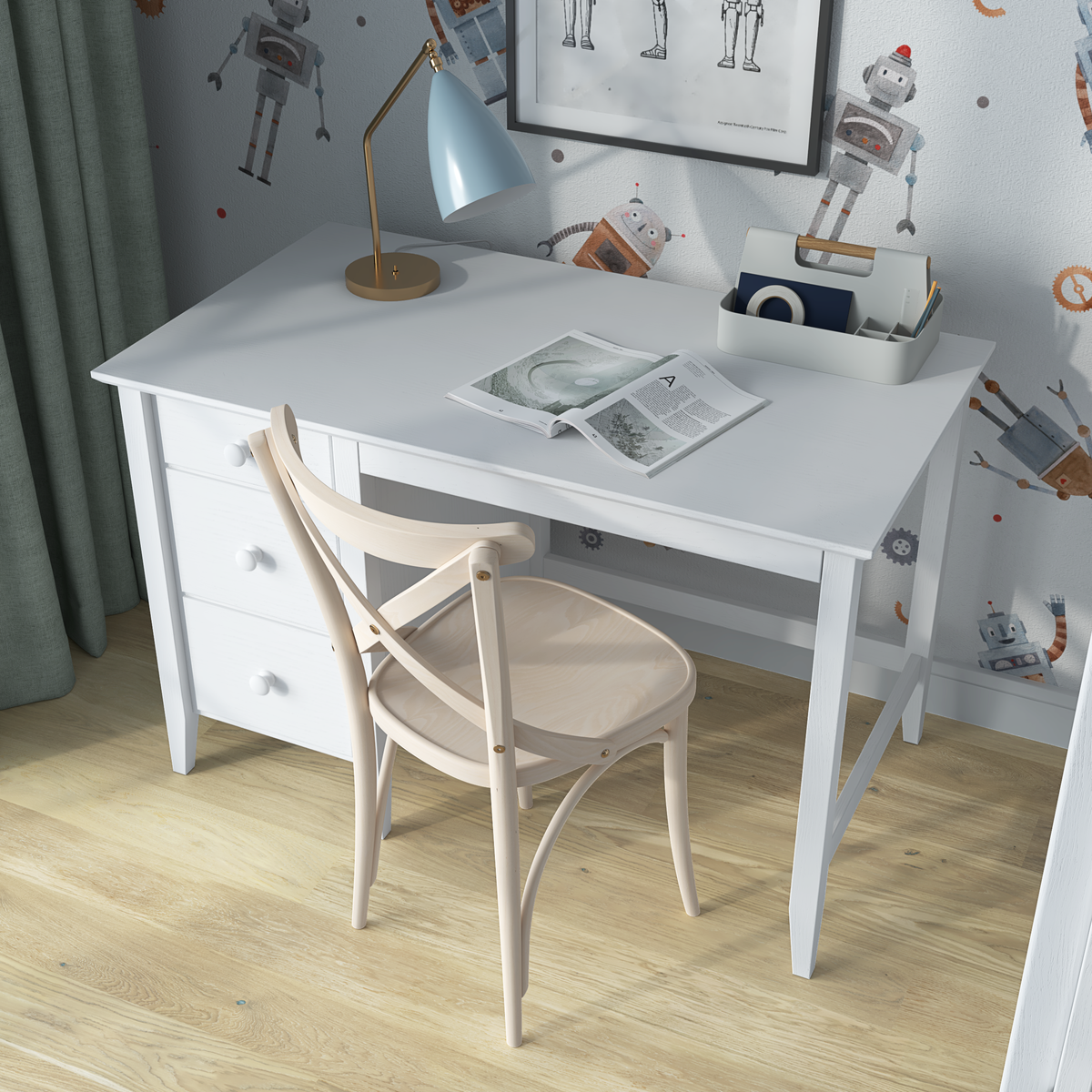 Drewniane biurko 3S Scandi biały