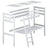 Loft bed natural pine with desk – tabletop and wooden joints, close-up