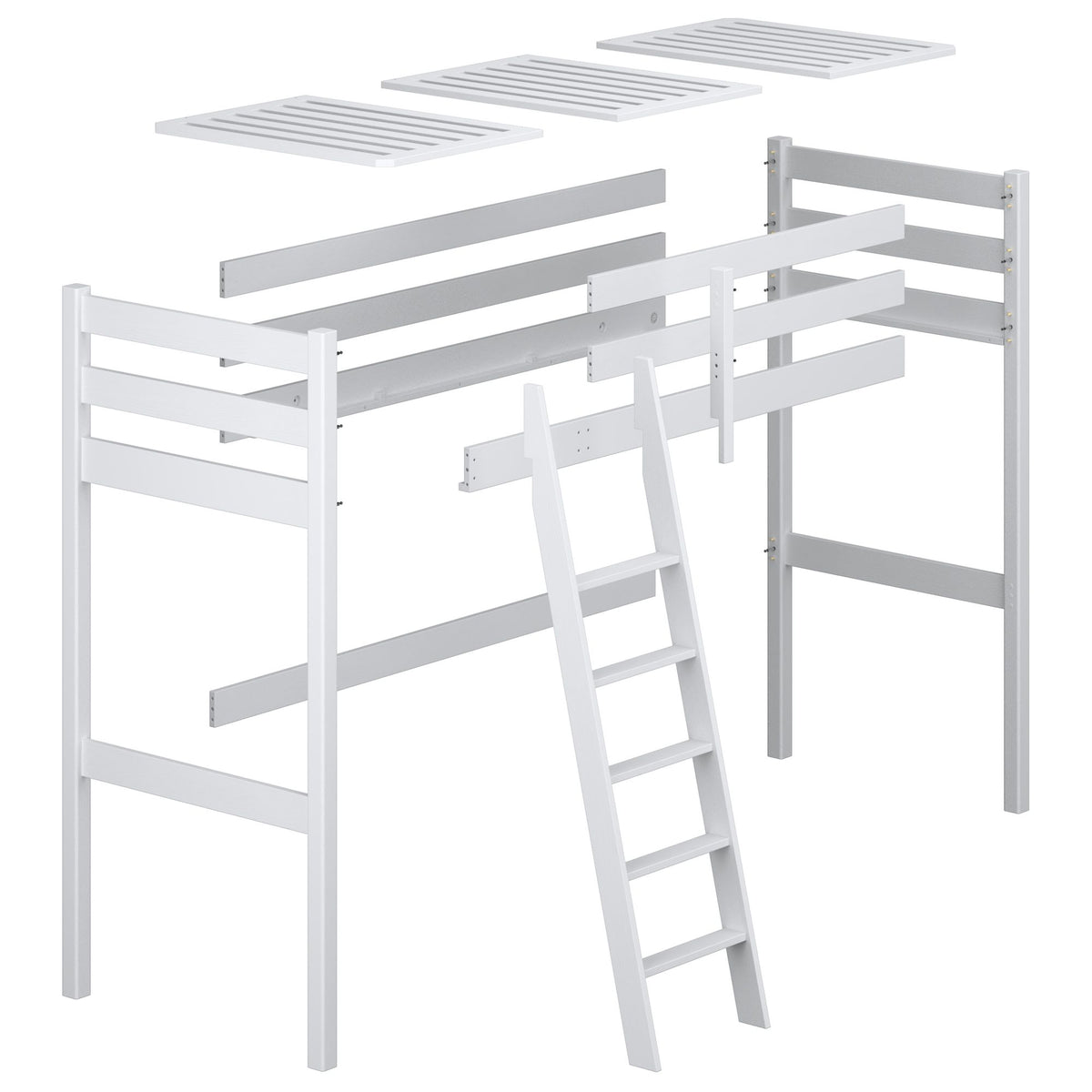 Loft bed natural pine – wooden posts and joints, close-up on quality