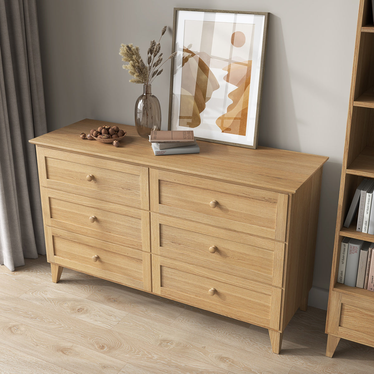 Chest of drawers 6S oak natural oak 154 cm in bedroom – Scandinavian arrangement