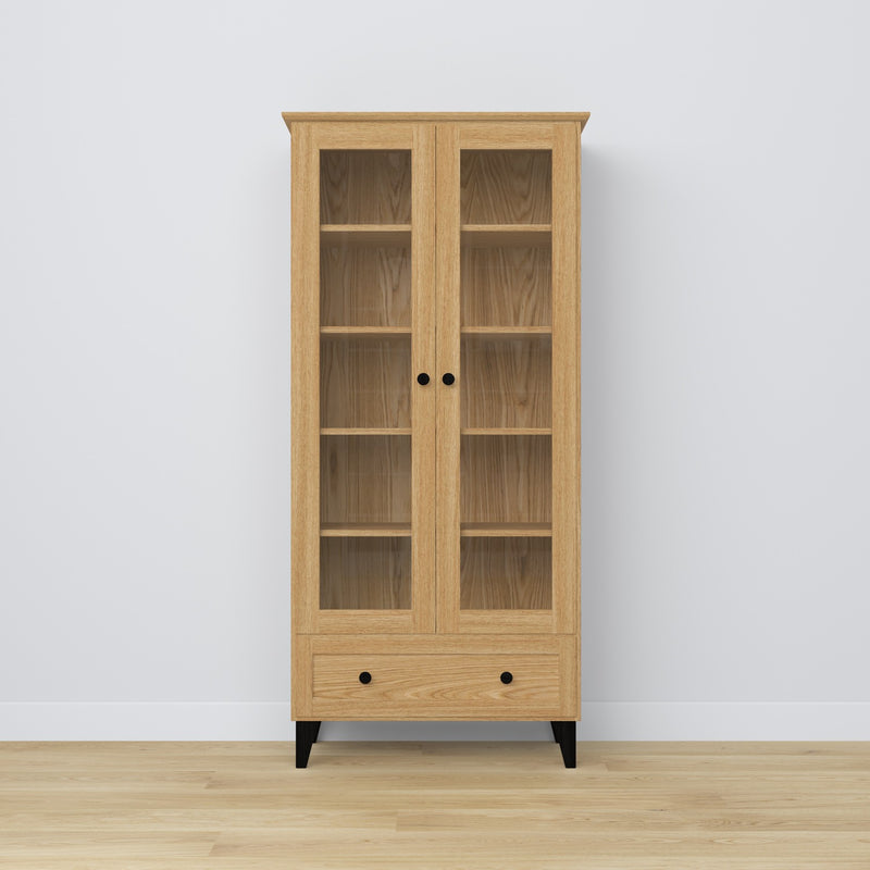 Display cabinet with drawer oak natural oak with black 90 cm – living room, Scandinavian style Nizio