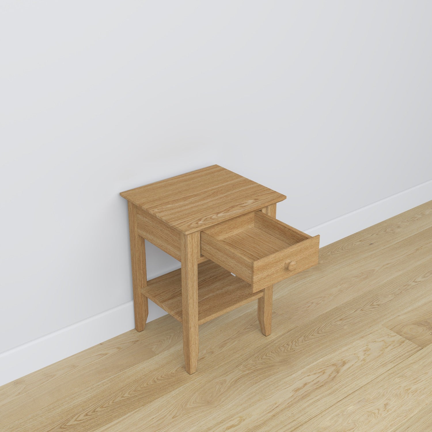 Bedside table N01 natural oak made of oak – side view, Nizio Home
