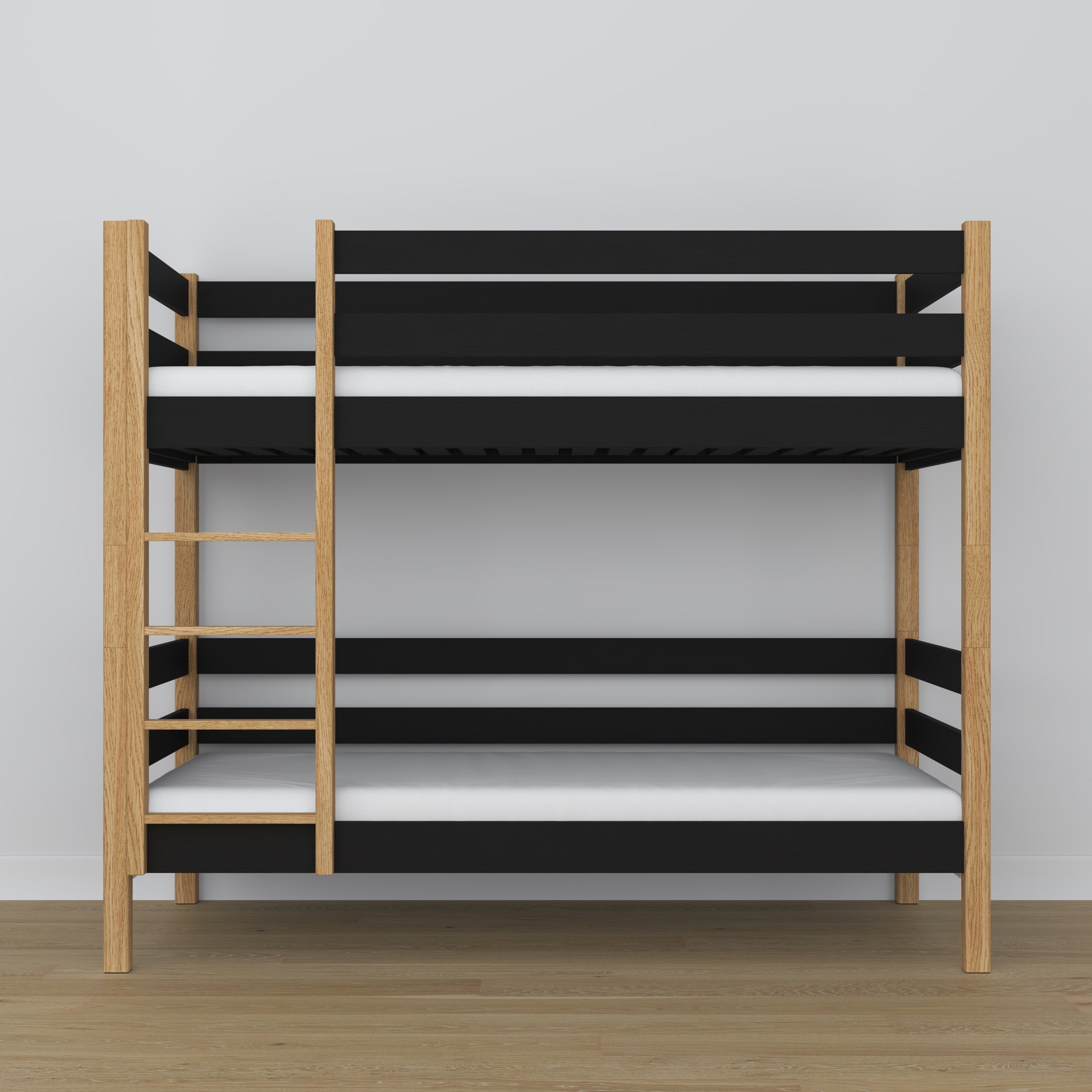 Black and Oak Wooden Bunk Bed – Side View, Nizio Home