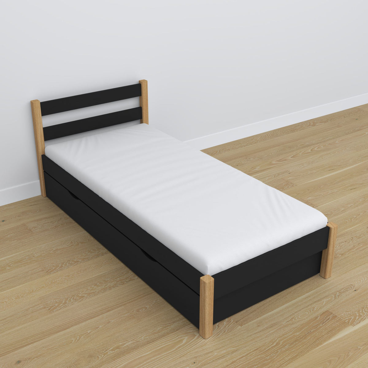 Nizio pine slatted base for bed with drawer – durable support base