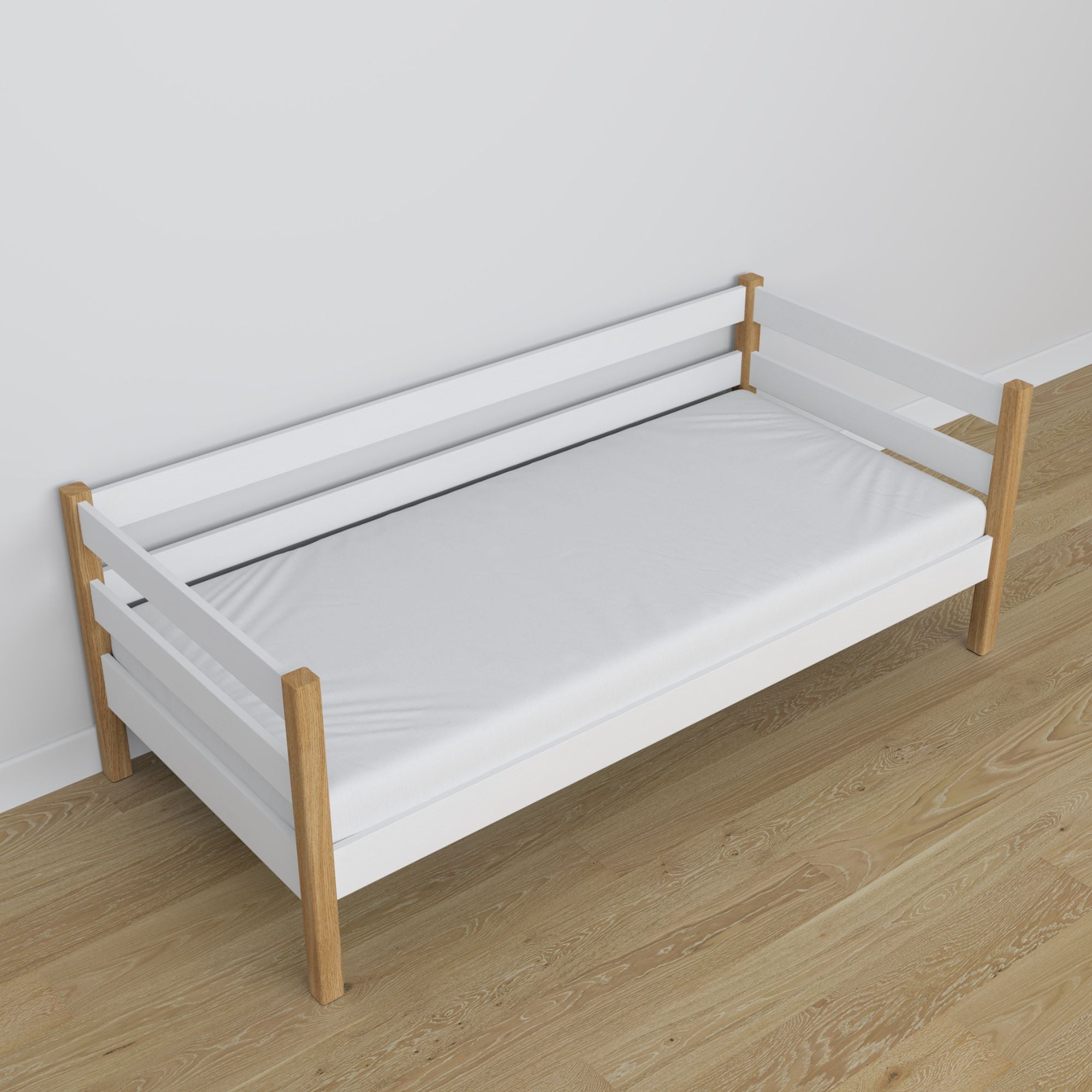 Letto divano bianco-quercia in legno – dimensioni e schema, Nizio