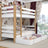 Letto a castello in legno bianco-quercia – cassetto aperto, capiente vano sotto letto
