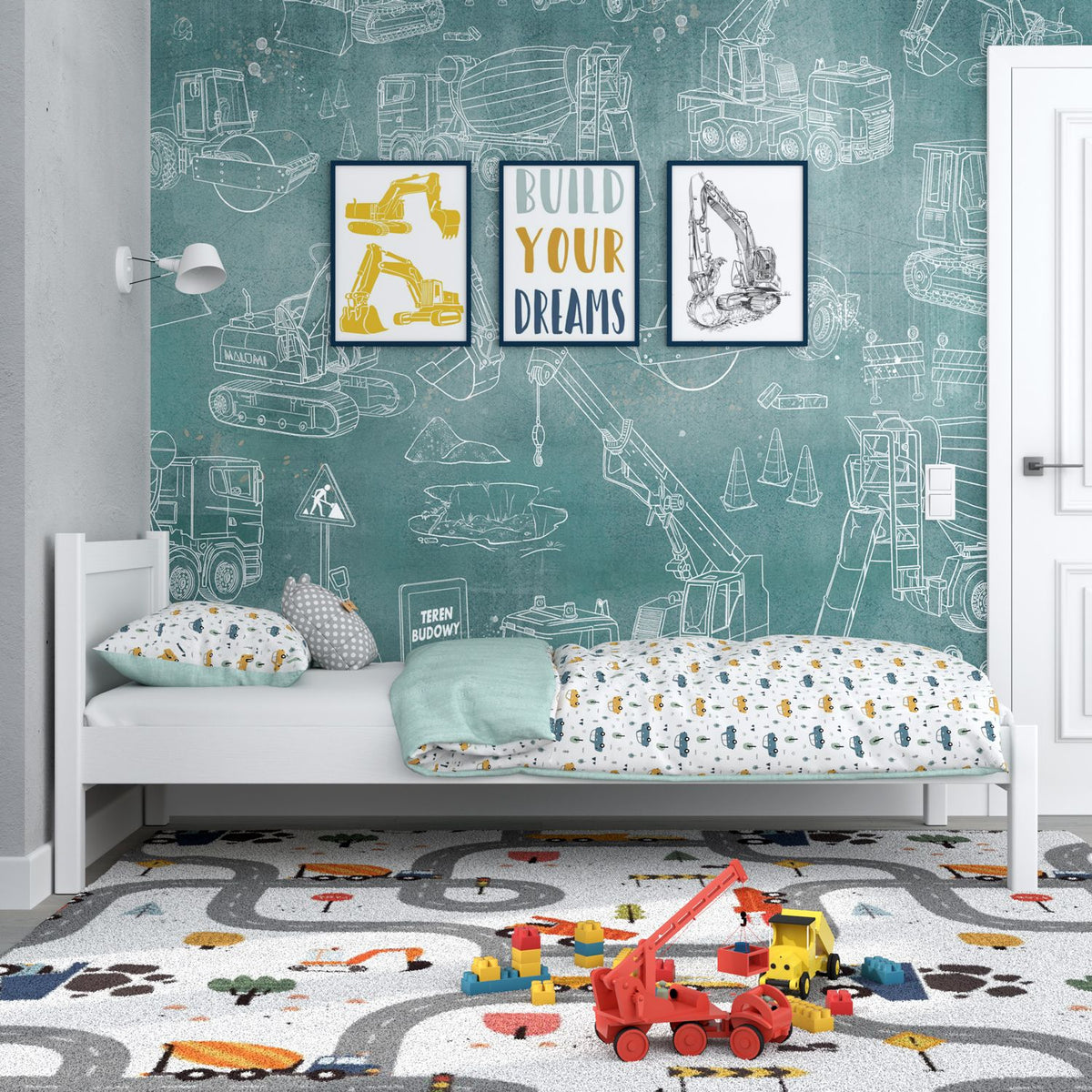 Letto singolo in legno bianco – vista laterale, proporzioni del mobile