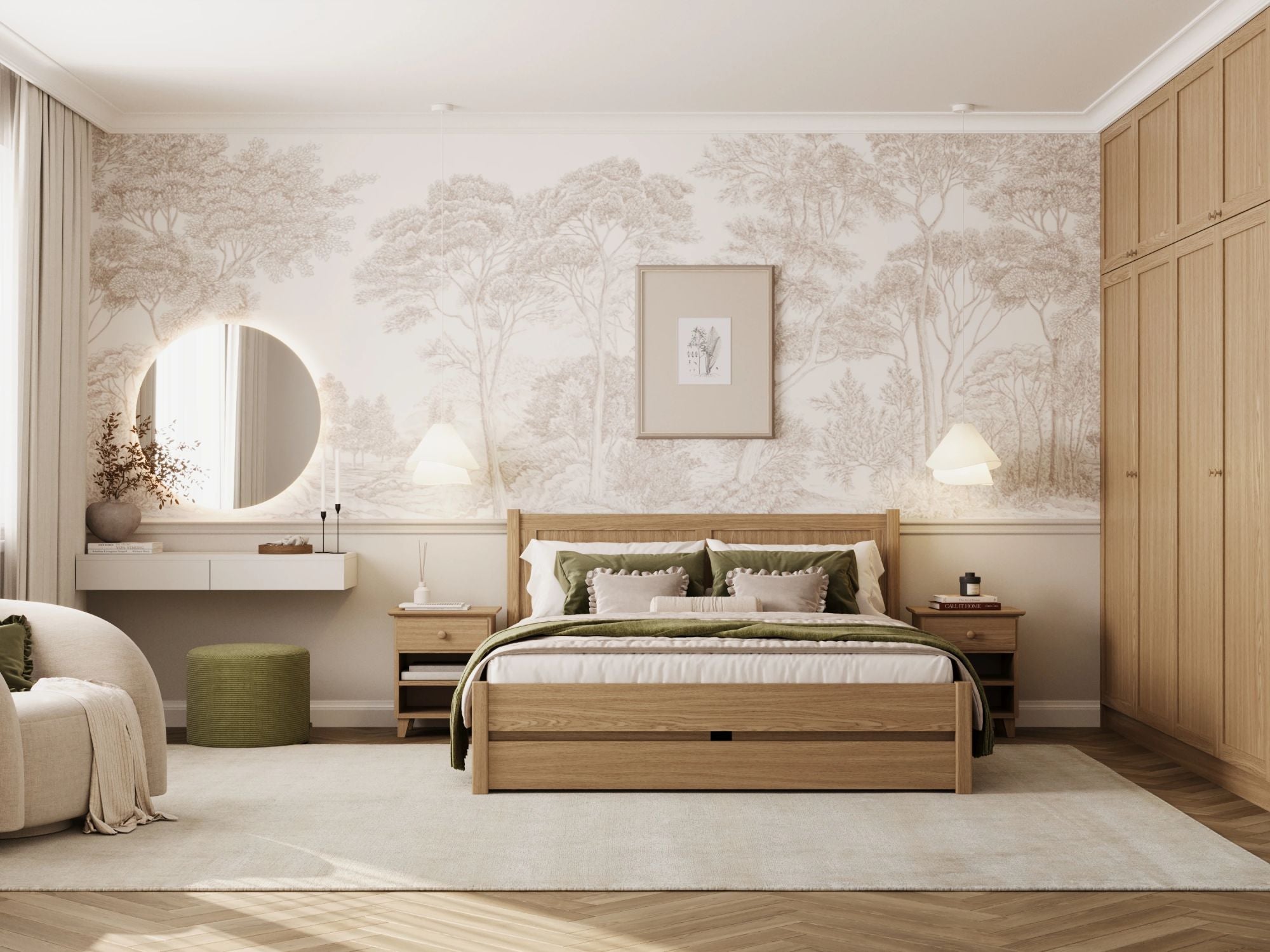 Dębowe łóżko podwójne z szufladą N02 dąb naturalny