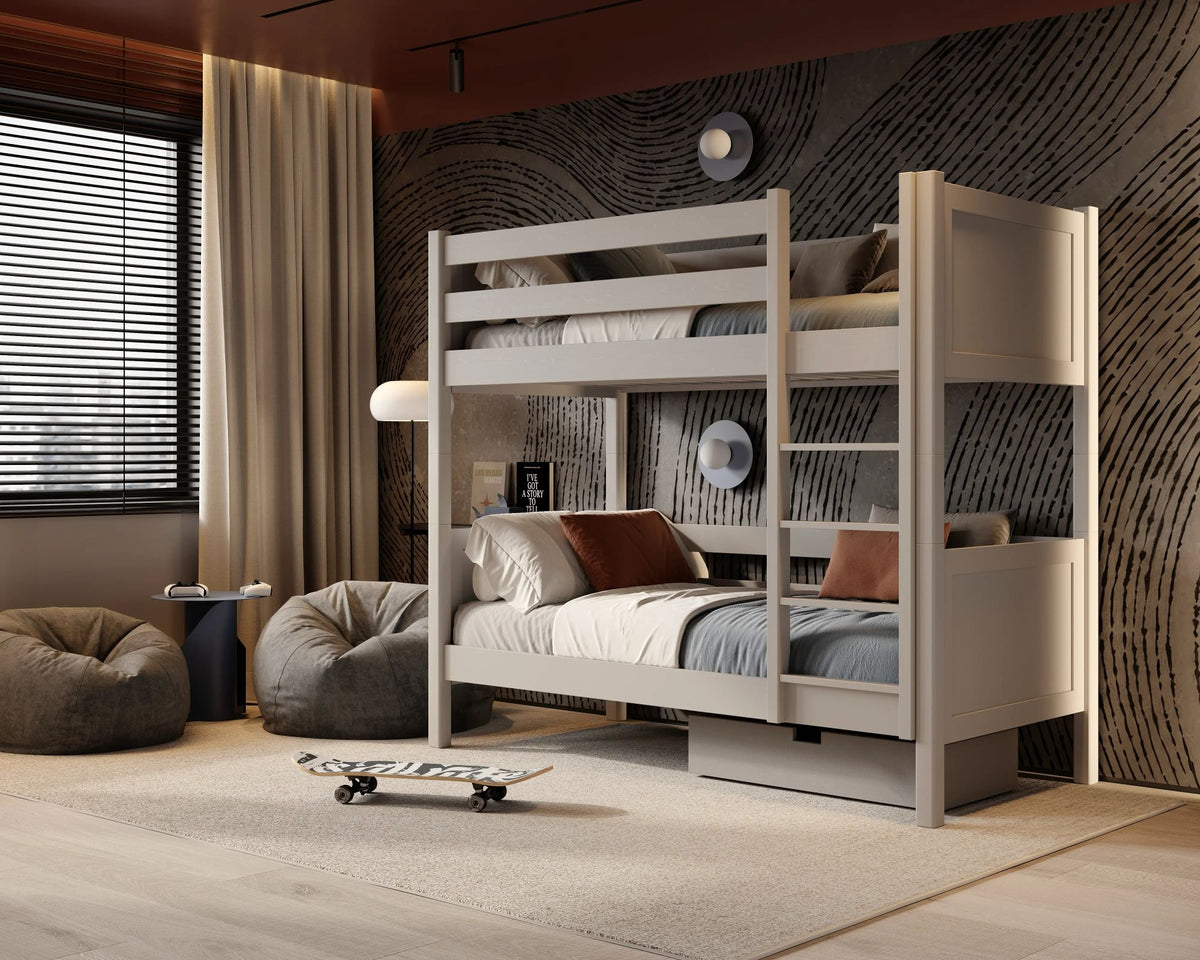 Grey Wooden Bunk Bed – Two Sleeping Areas in One, Safe Construction