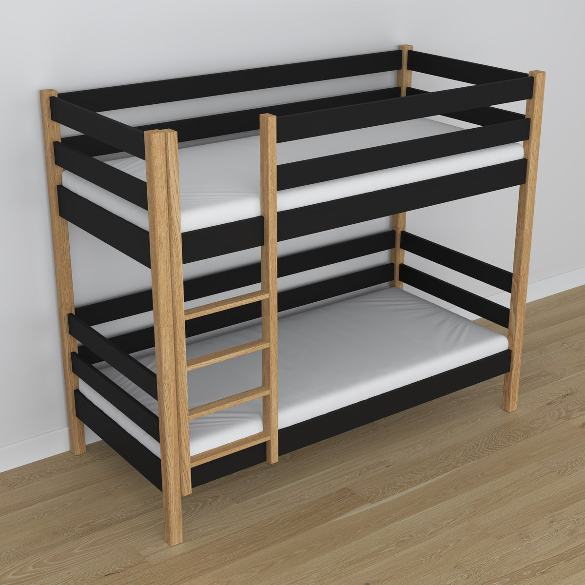 Black and Oak Wooden Bunk Bed – Dimensions and Diagram, Nizio