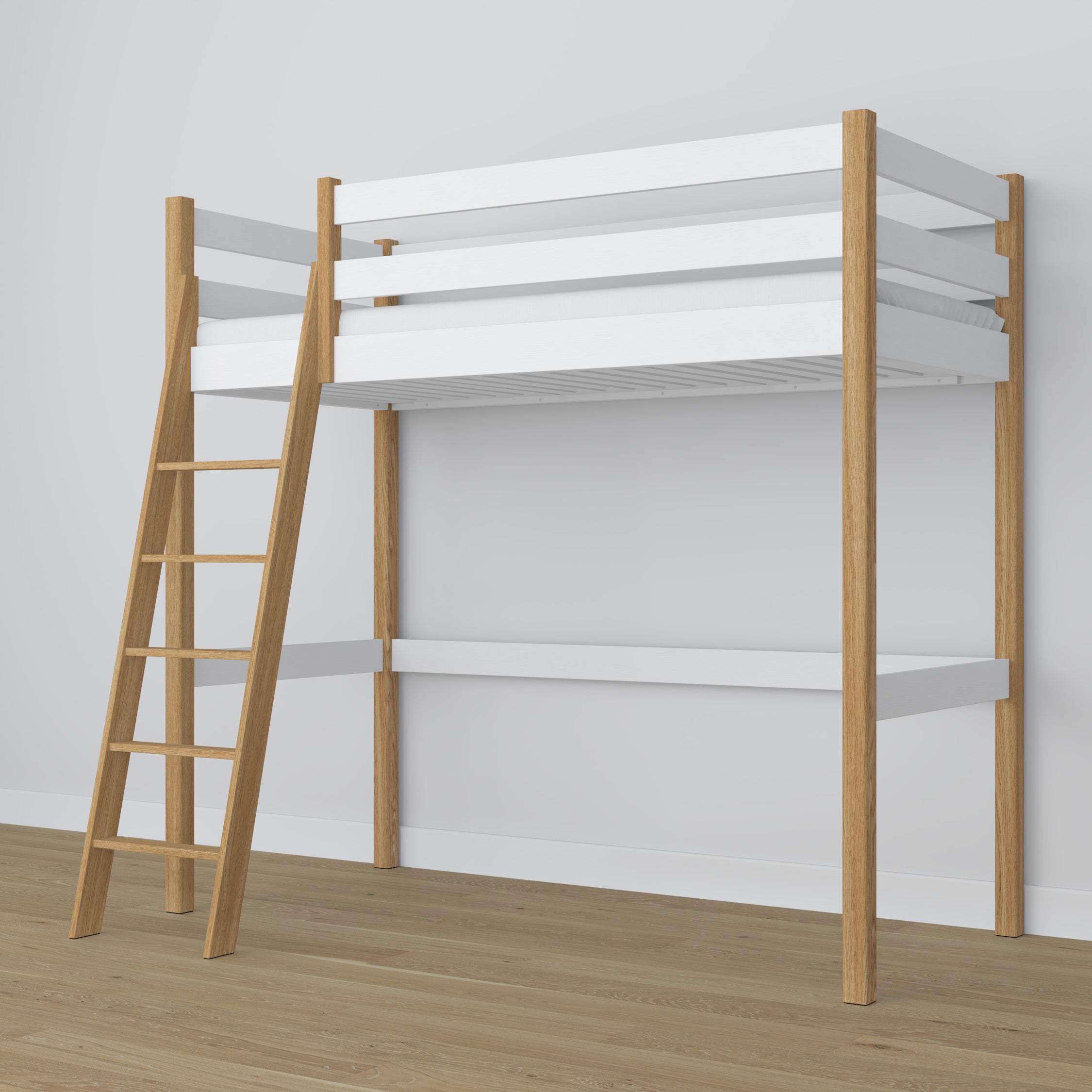 Letto a soppalco bianco-quercia in legno – dimensioni e schema, Nizio