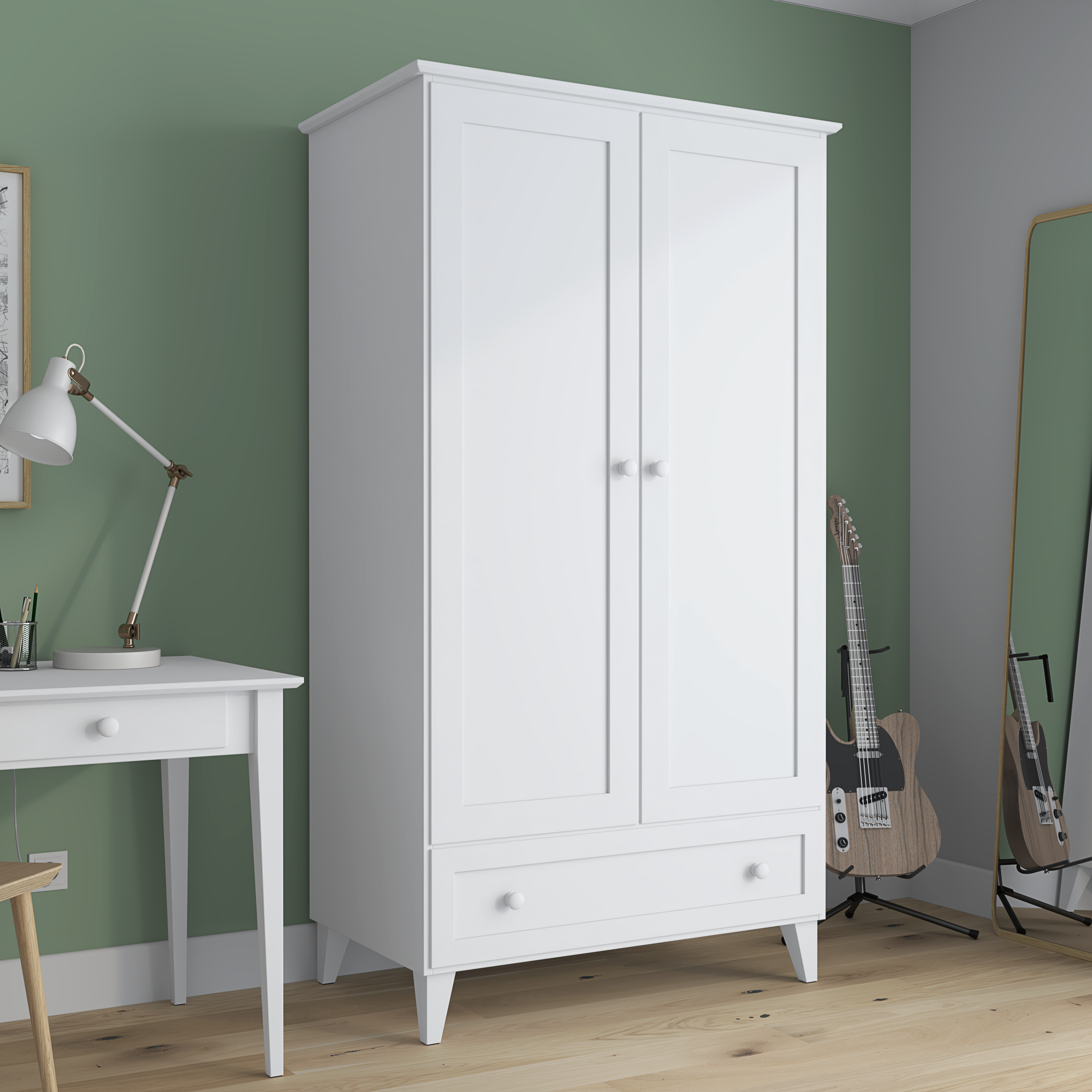 Armadio in legno 2D1S Scandi bianco