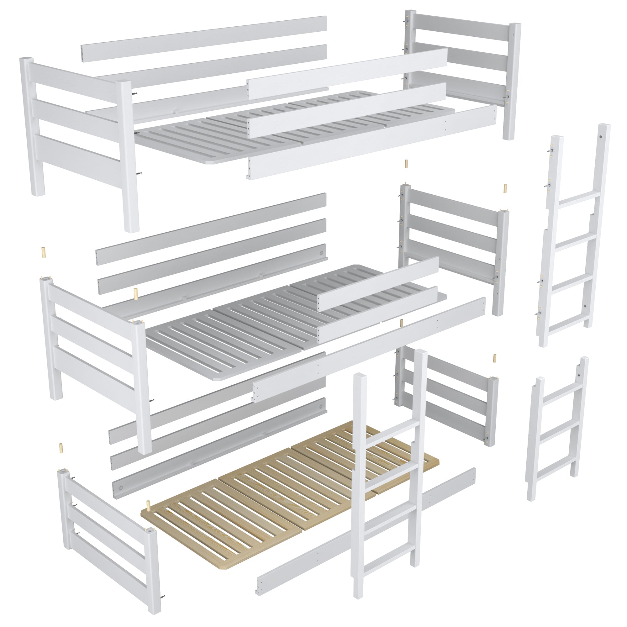 Triple bunk bed natural pine wooden – dimensions and diagram, Nizio